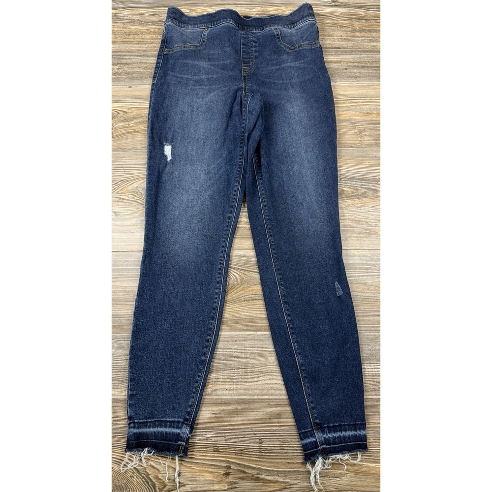 SPANX Women L Pull On Jeggings Jean Skinny Denim Stretch Raw Hem Distressed